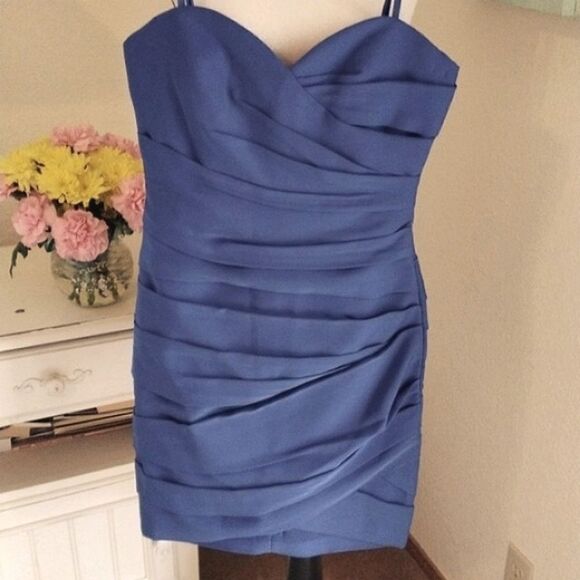 BCBG Maxazria Blue Tucked Strapless Dress - Picture 4 of 14
